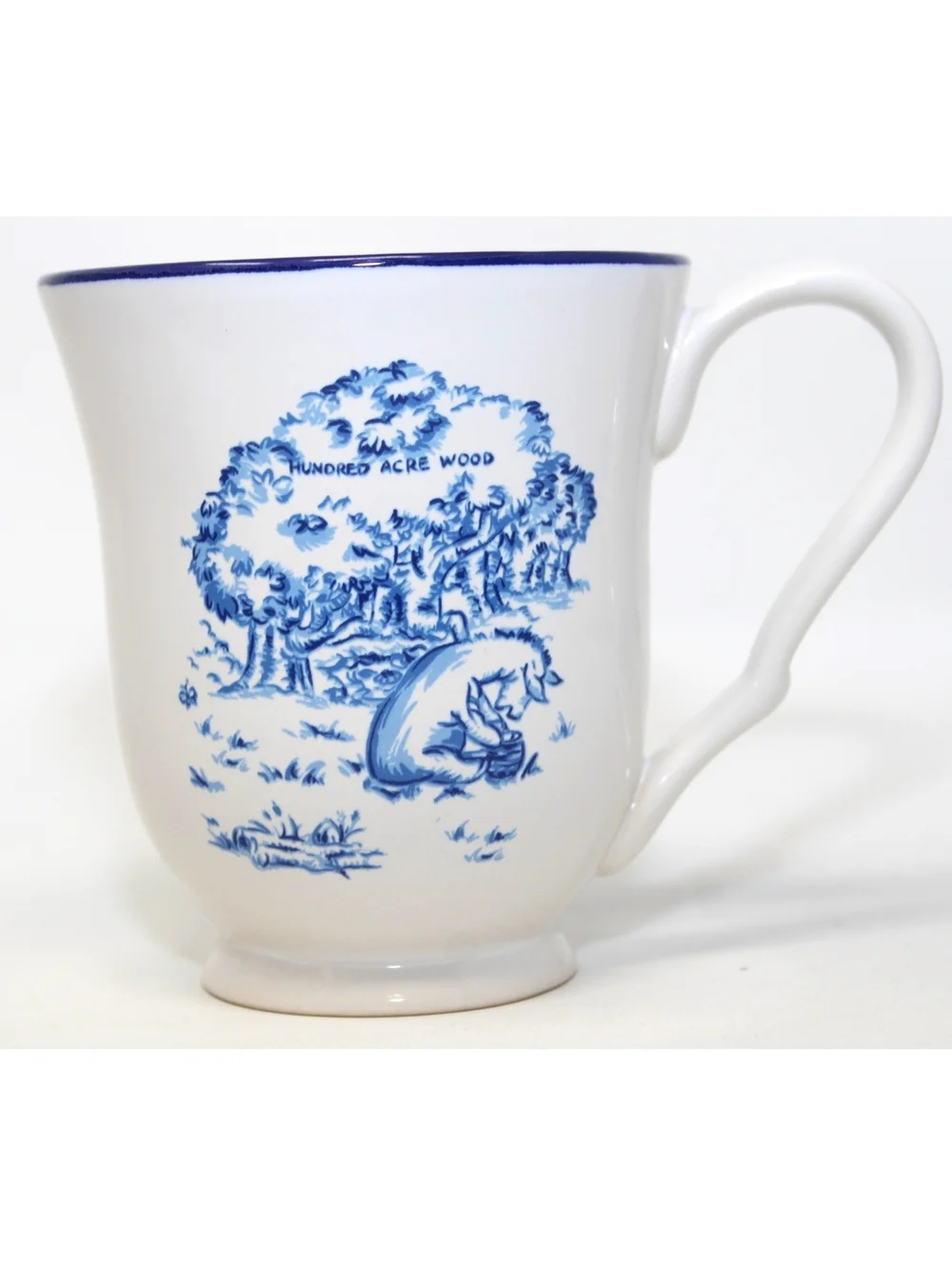 VTG Disney Winnie the Pooh Blue Toile Dinnerware Cups 4 Pcs Stoneware Handle Mug